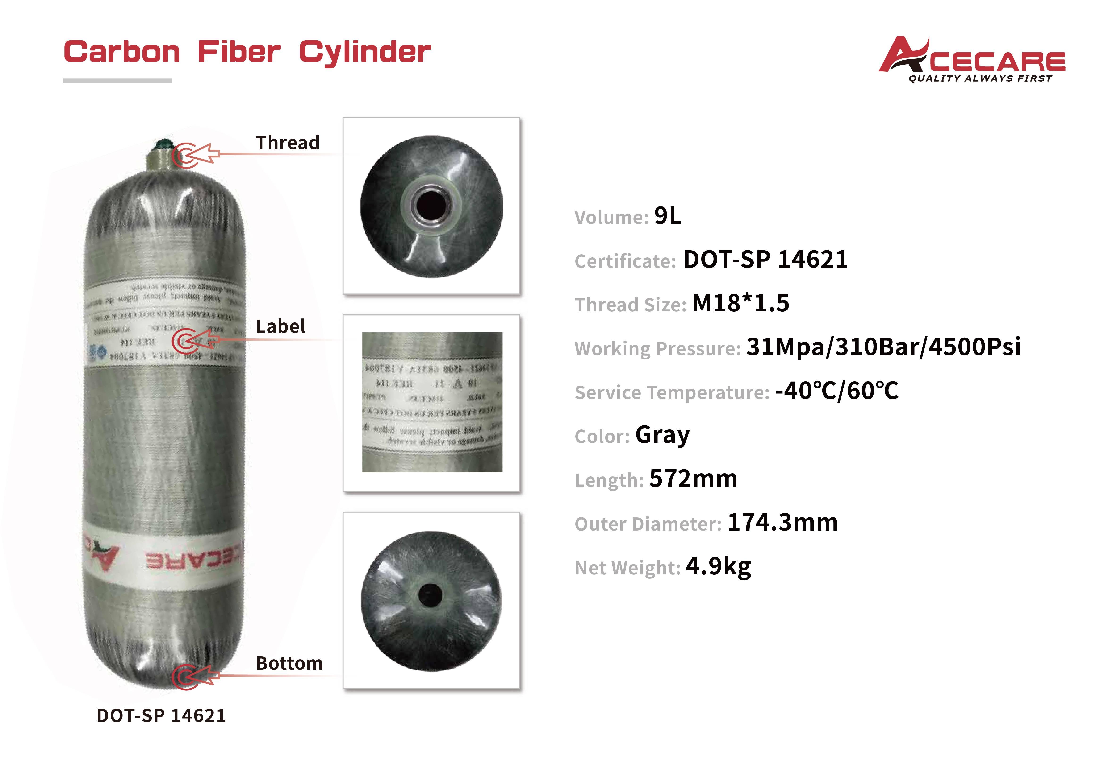 Carbon Fiber Cylinders 9 Litre High Pressure Diving Sport Acecare